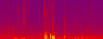 Espectrograma do trecho analisado, com o eixo horizontal em tempo e o vertical em frequência.